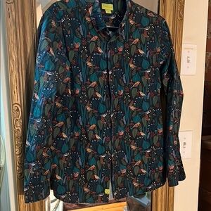 Poplin & Co Men's S Casual Button Down Shirt - Multicolor Floral and Bird Design